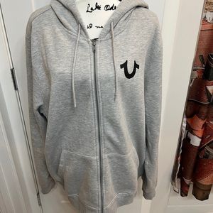 True religion hoodie grey gray men mens xxl Full Zip Classic Logo 2xl